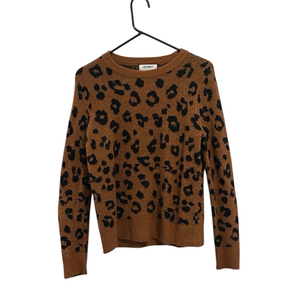 OLD NAVY LEOPARD PRINT CREW NECK LONG SLEEVE WARM SWEATER SIZE SMALL